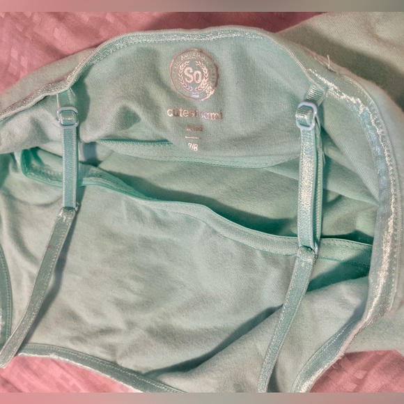 Aqua Tank Top Girls 7/8 Spaghetti Strap So “Cutest Cami” Lined Built-in Bra - Picture 6 of 12